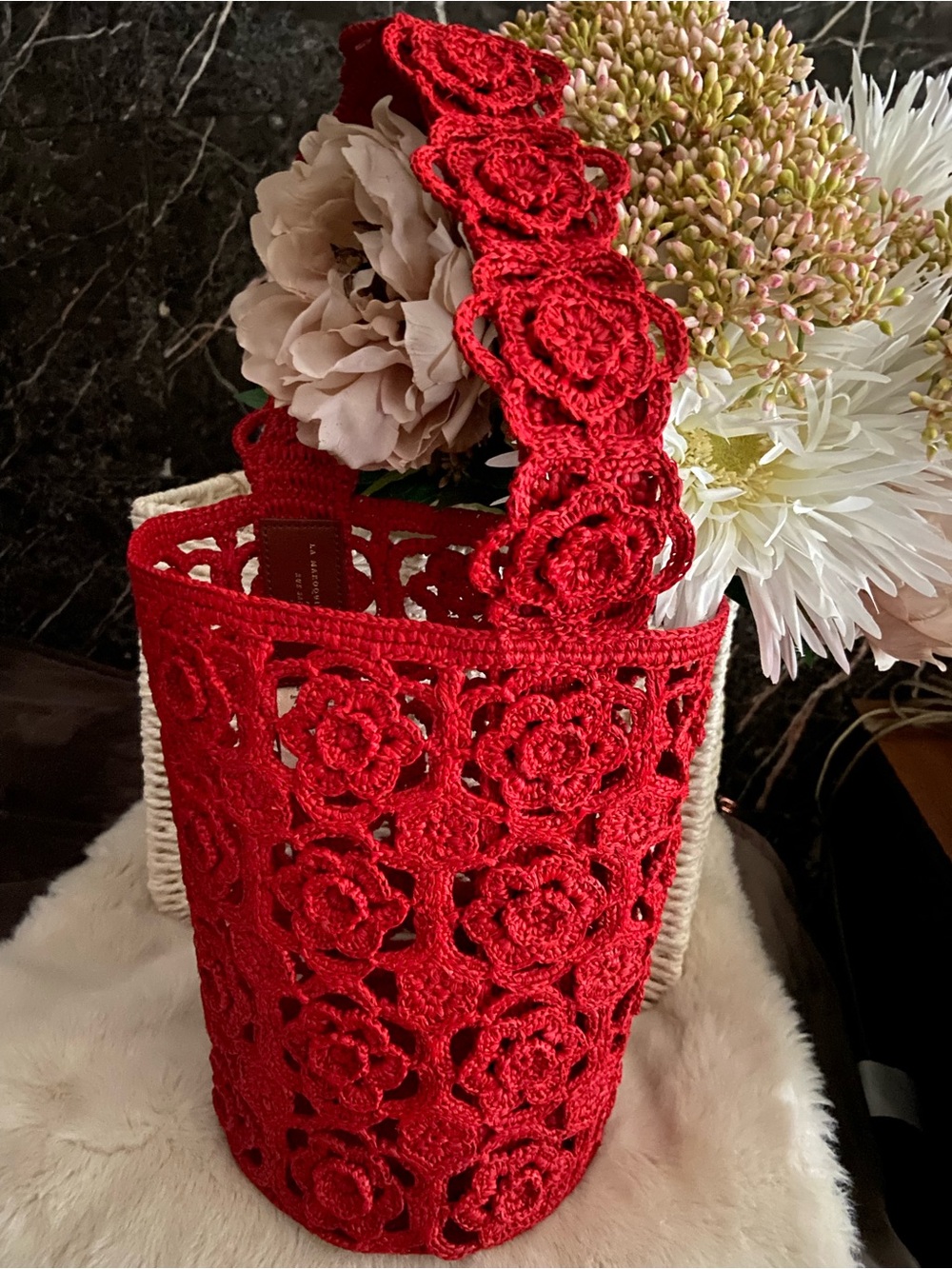 Sezane Marcia Raffia Basket Bag in Rouge Red 🌹